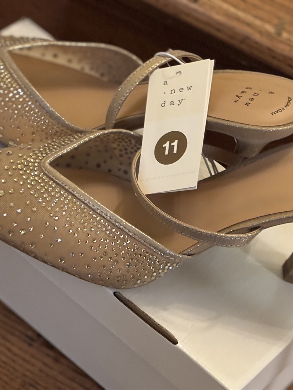 a new day Gold-Tone Rhinestone Low Heel Dress Sandals - Gold